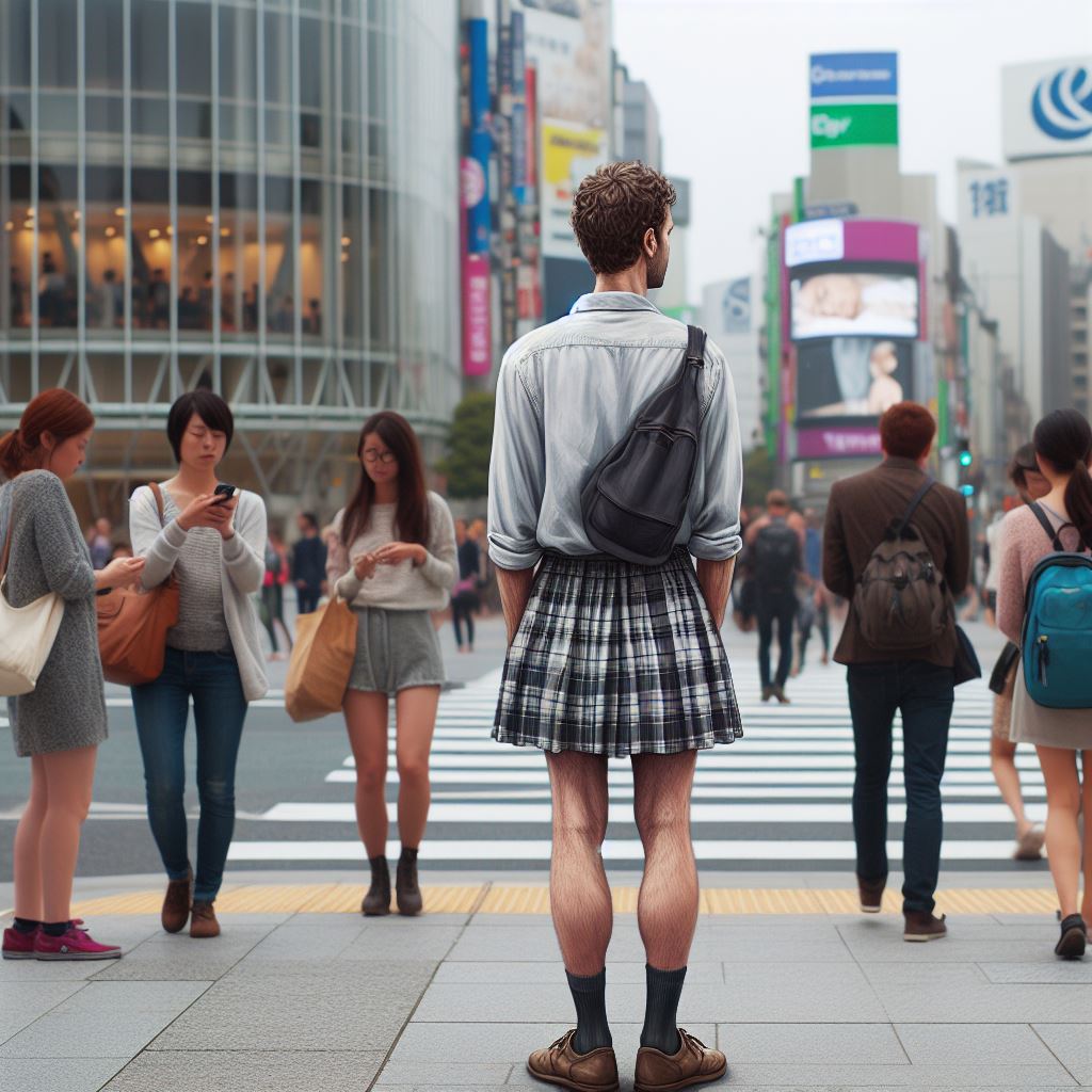 AI-generated Man in a Skirt in Public